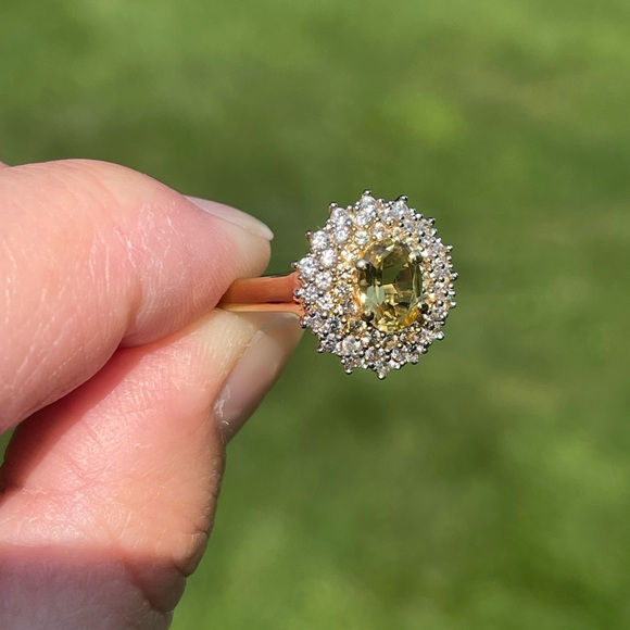 Brazilian Heliodor, Zircon & Yellow Sapphire Halo Ring - Picture 5 of 6